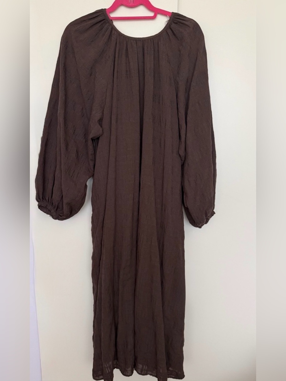 Moussy Japan Cotton Balloon Puff Sleeve Oversized Kaftan Maxi Dress 1/S Brown